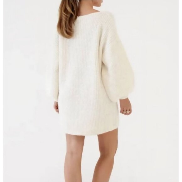 New Rumored - S - Milkshake Mini Dress White Coquette Soft Knit Oversized Casual - Picture 5 of 8